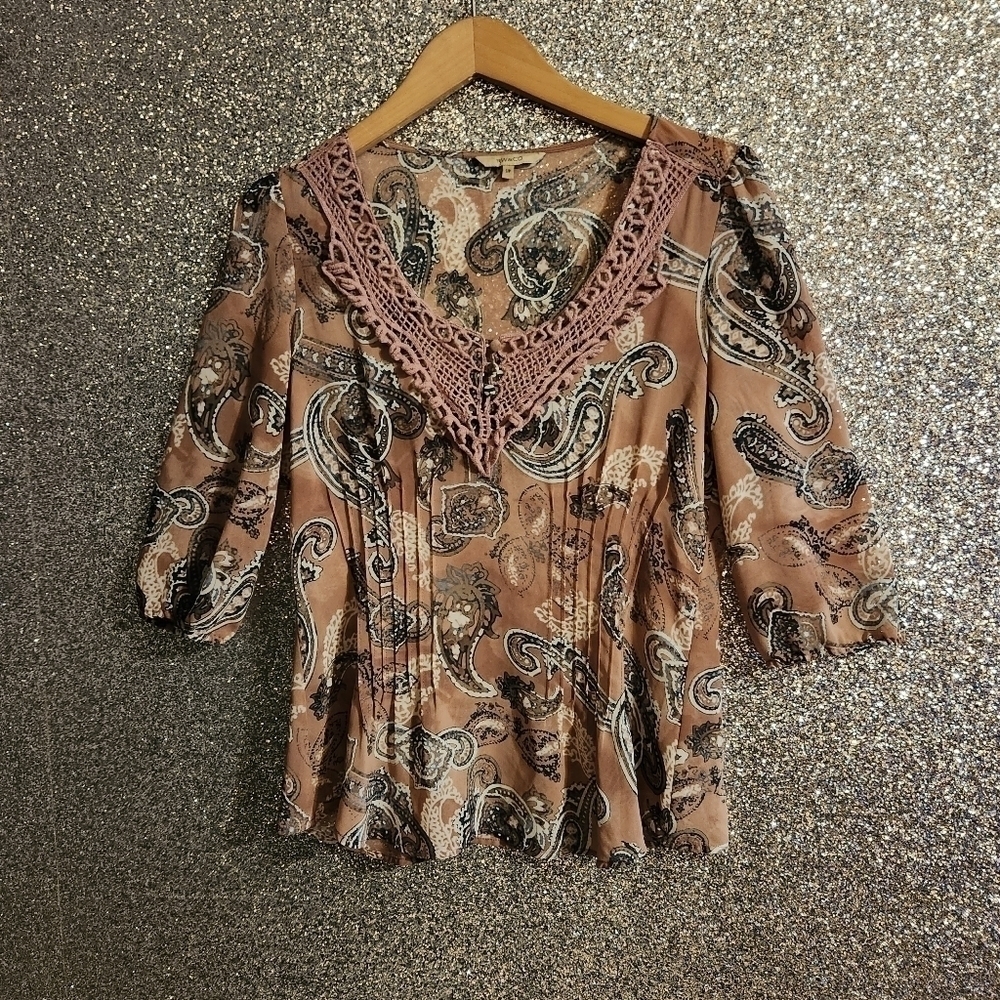 BOHO hippy blouse shirt pink argyll